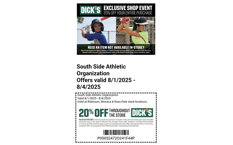 Dick's Sporting Goods SSAO Weekend 8/1 - 8/3